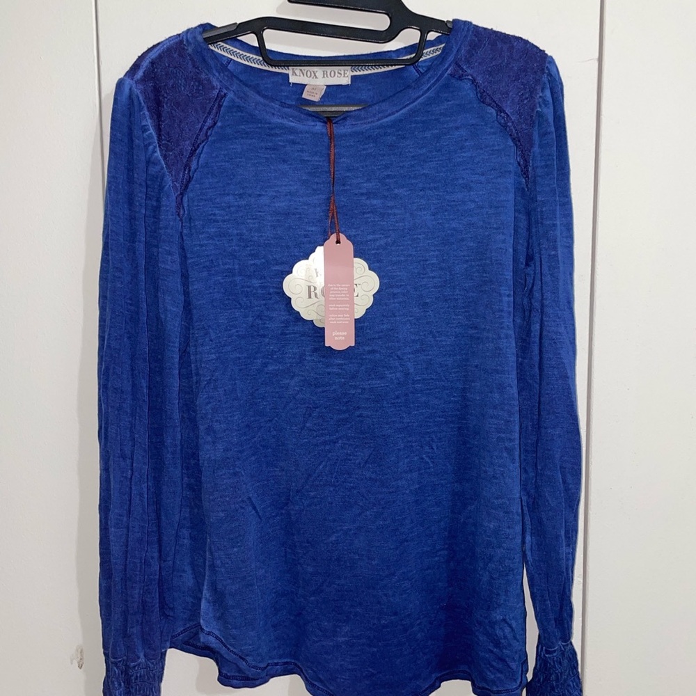 NWT Dark blue lace accent long sleeve shirt